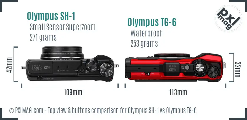 Olympus SH-1 vs Olympus TG-6 top view buttons comparison