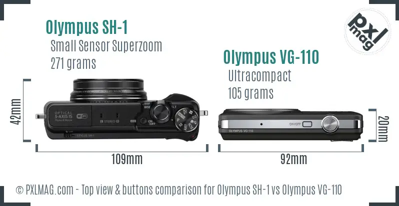 Olympus SH-1 vs Olympus VG-110 top view buttons comparison