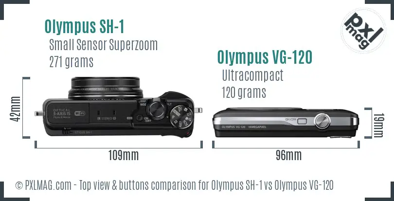 Olympus SH-1 vs Olympus VG-120 top view buttons comparison