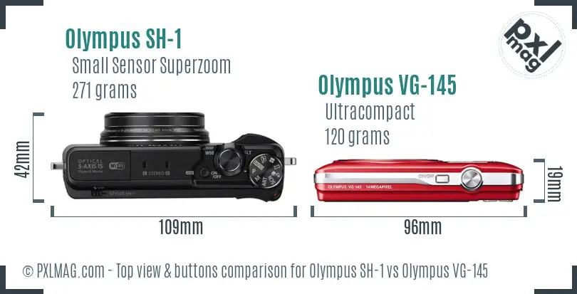 Olympus SH-1 vs Olympus VG-145 top view buttons comparison