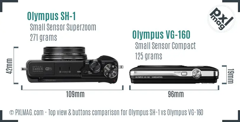 Olympus SH-1 vs Olympus VG-160 top view buttons comparison