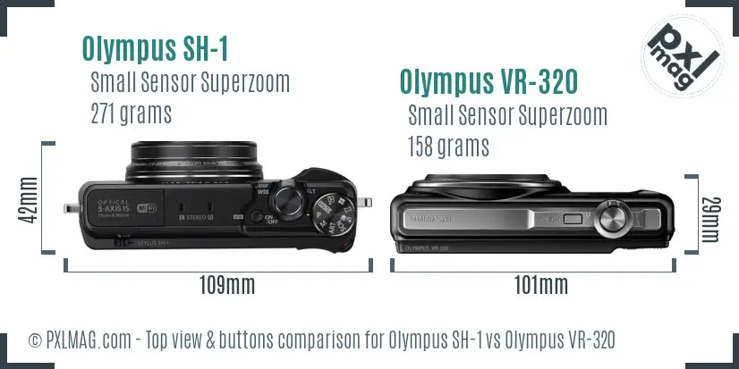 Olympus SH-1 vs Olympus VR-320 top view buttons comparison