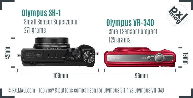 Olympus SH-1 vs Olympus VR-340 top view buttons comparison
