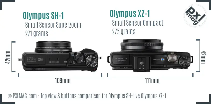 Olympus SH-1 vs Olympus XZ-1 top view buttons comparison