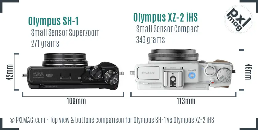 Olympus SH-1 vs Olympus XZ-2 iHS top view buttons comparison