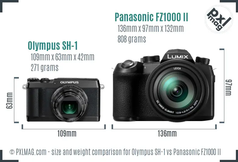 Olympus SH-1 vs Panasonic FZ1000 II size comparison