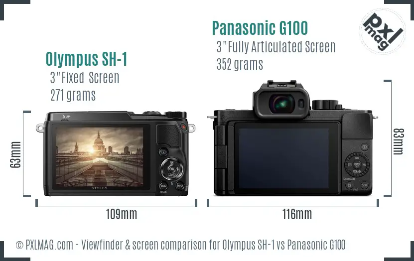 Olympus SH-1 vs Panasonic G100 Screen and Viewfinder comparison