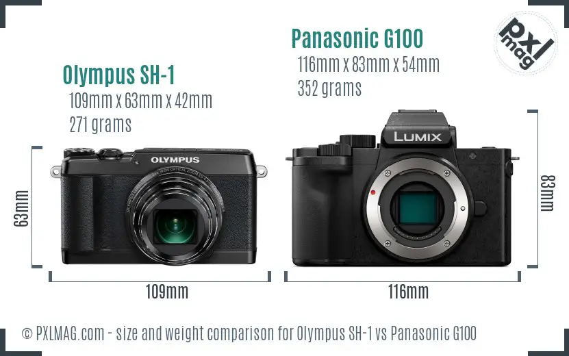 Olympus SH-1 vs Panasonic G100 size comparison