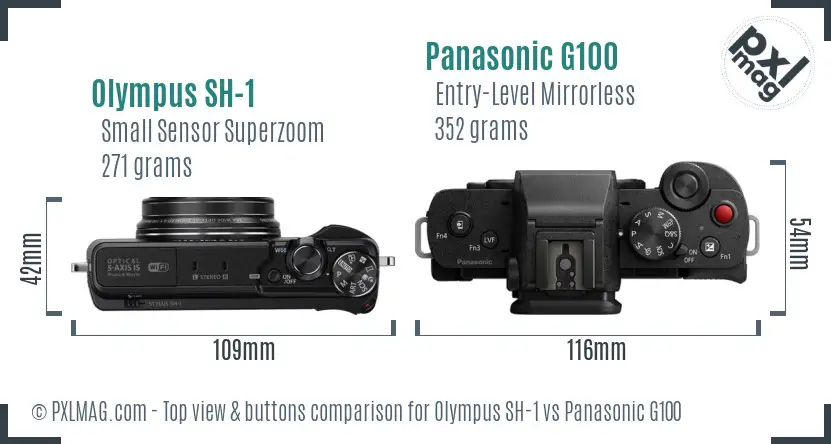 Olympus SH-1 vs Panasonic G100 top view buttons comparison