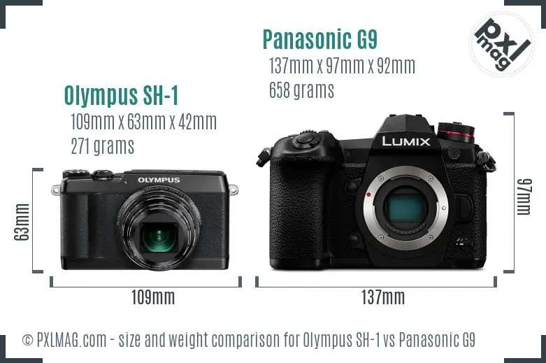 Olympus SH-1 vs Panasonic G9 size comparison