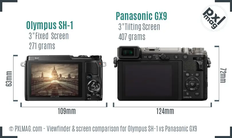 Olympus SH-1 vs Panasonic GX9 Screen and Viewfinder comparison