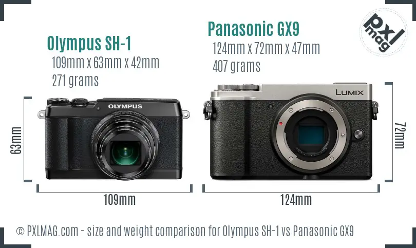 Olympus SH-1 vs Panasonic GX9 size comparison