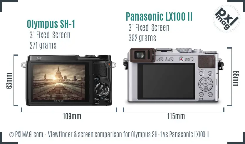 Olympus SH-1 vs Panasonic LX100 II Screen and Viewfinder comparison