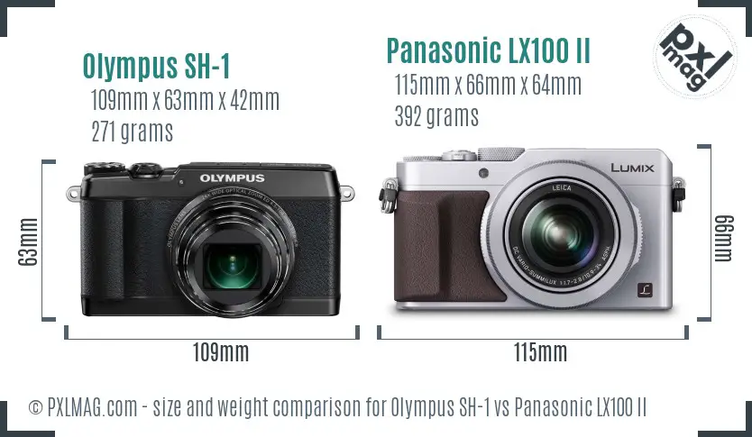 Olympus SH-1 vs Panasonic LX100 II size comparison