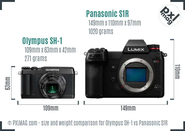 Olympus SH-1 vs Panasonic S1R size comparison