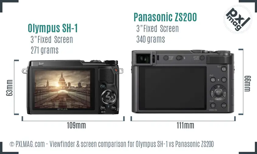 Olympus SH-1 vs Panasonic ZS200 Screen and Viewfinder comparison