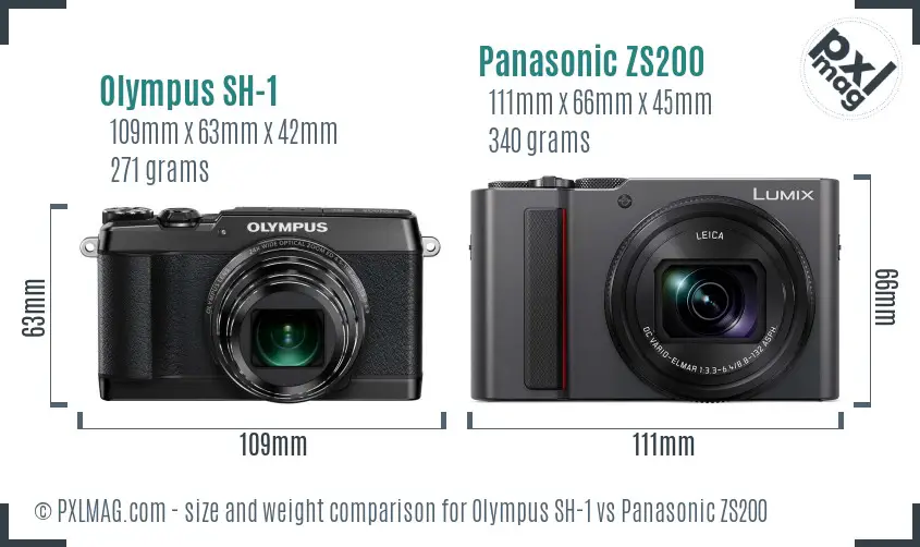 Olympus SH-1 vs Panasonic ZS200 size comparison