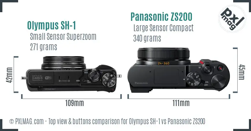Olympus SH-1 vs Panasonic ZS200 top view buttons comparison