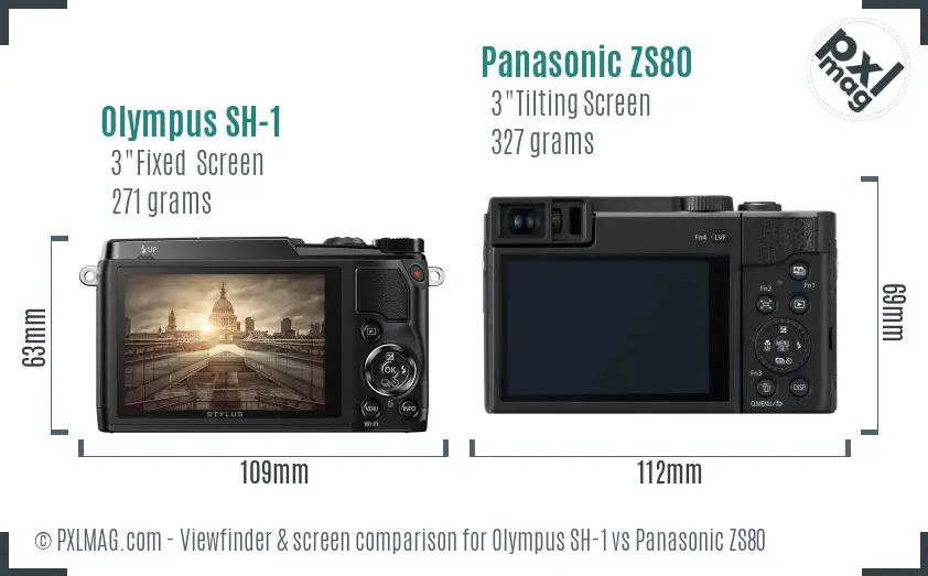 Olympus SH-1 vs Panasonic ZS80 Screen and Viewfinder comparison