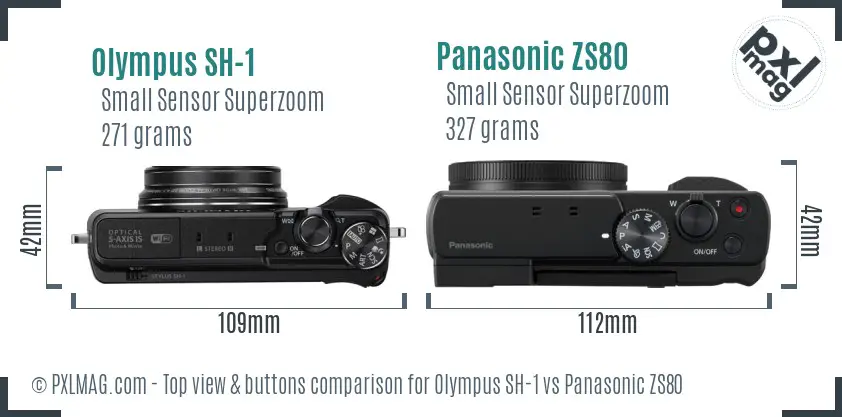 Olympus SH-1 vs Panasonic ZS80 top view buttons comparison