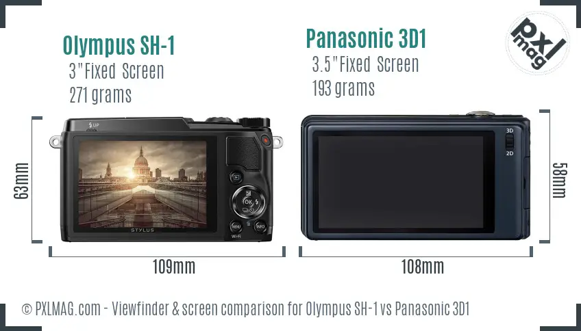 Olympus SH-1 vs Panasonic 3D1 Screen and Viewfinder comparison