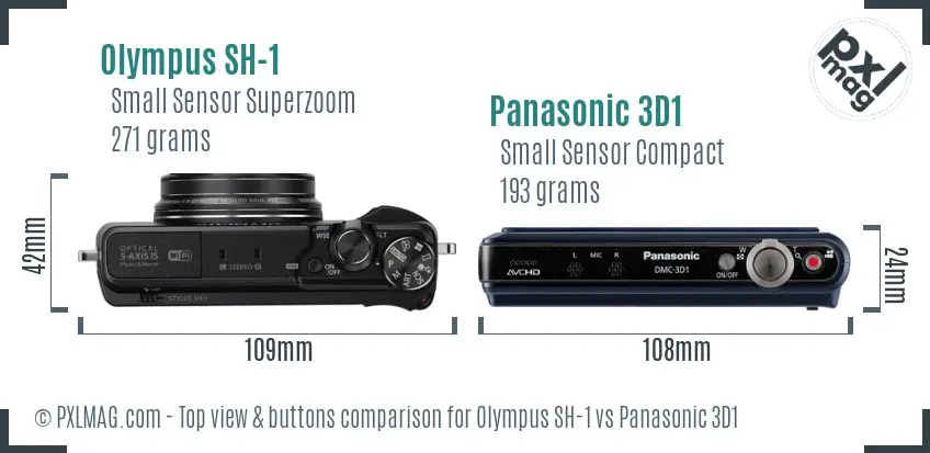 Olympus SH-1 vs Panasonic 3D1 top view buttons comparison