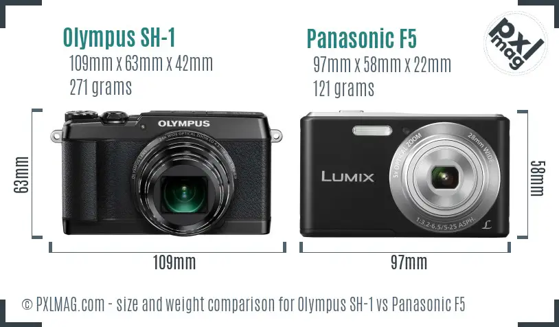 Olympus SH-1 vs Panasonic F5 size comparison