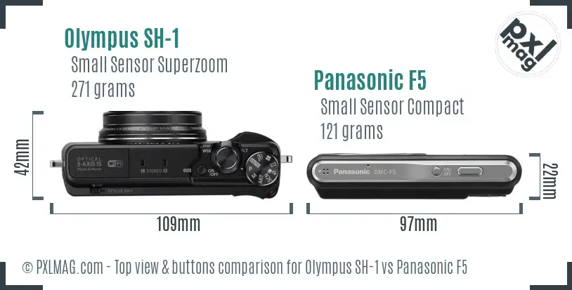 Olympus SH-1 vs Panasonic F5 top view buttons comparison