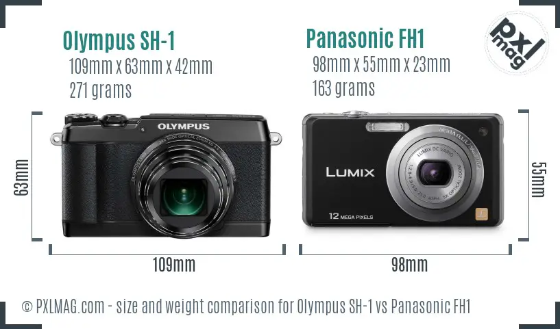 Olympus SH-1 vs Panasonic FH1 size comparison
