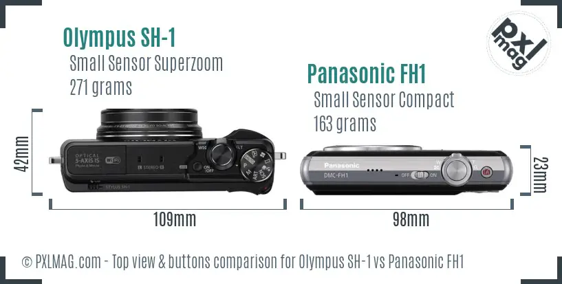Olympus SH-1 vs Panasonic FH1 top view buttons comparison
