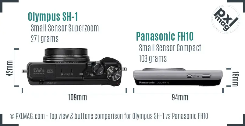 Olympus SH-1 vs Panasonic FH10 top view buttons comparison