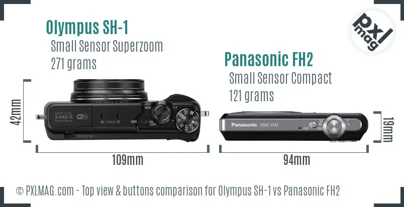 Olympus SH-1 vs Panasonic FH2 top view buttons comparison