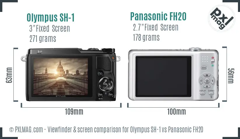 Olympus SH-1 vs Panasonic FH20 Screen and Viewfinder comparison