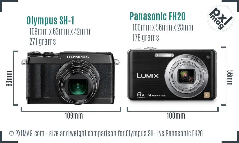 Olympus SH-1 vs Panasonic FH20 size comparison