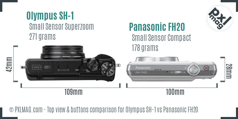 Olympus SH-1 vs Panasonic FH20 top view buttons comparison