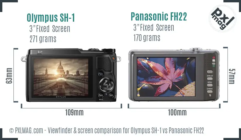 Olympus SH-1 vs Panasonic FH22 Screen and Viewfinder comparison