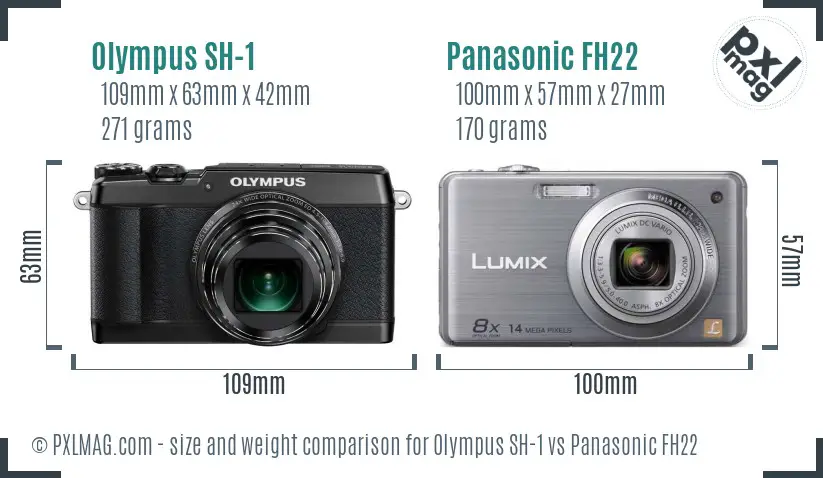 Olympus SH-1 vs Panasonic FH22 size comparison