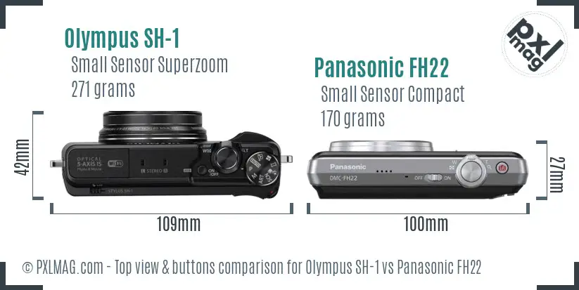 Olympus SH-1 vs Panasonic FH22 top view buttons comparison