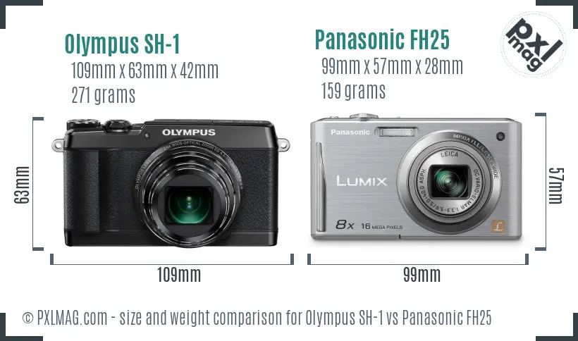 Olympus SH-1 vs Panasonic FH25 size comparison