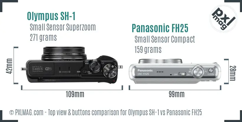 Olympus SH-1 vs Panasonic FH25 top view buttons comparison