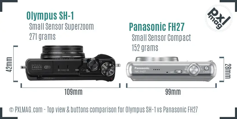 Olympus SH-1 vs Panasonic FH27 top view buttons comparison