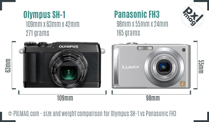 Olympus SH-1 vs Panasonic FH3 size comparison
