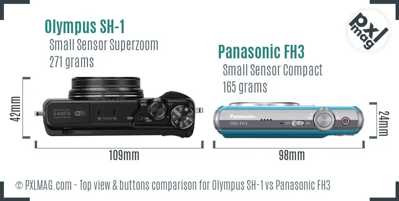 Olympus SH-1 vs Panasonic FH3 top view buttons comparison