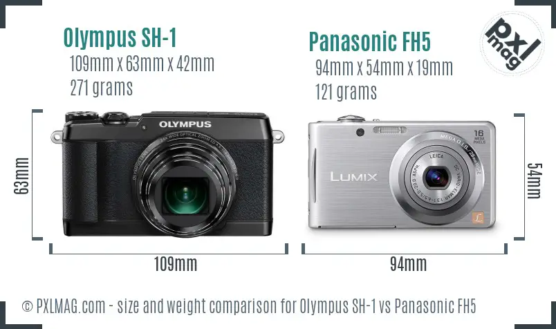 Olympus SH-1 vs Panasonic FH5 size comparison