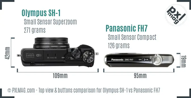 Olympus SH-1 vs Panasonic FH7 top view buttons comparison