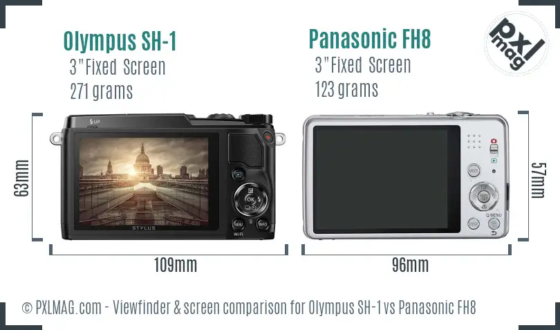 Olympus SH-1 vs Panasonic FH8 Screen and Viewfinder comparison