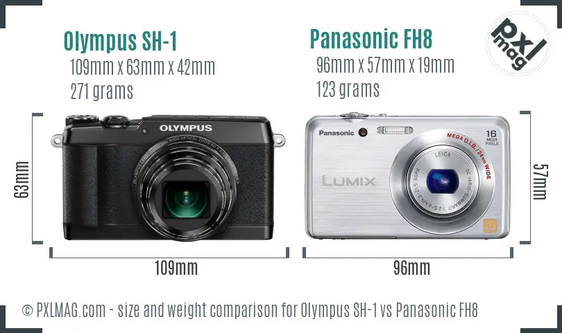 Olympus SH-1 vs Panasonic FH8 size comparison