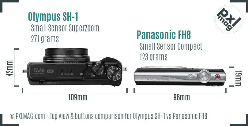 Olympus SH-1 vs Panasonic FH8 top view buttons comparison