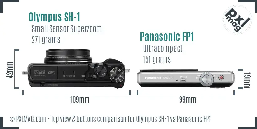 Olympus SH-1 vs Panasonic FP1 top view buttons comparison