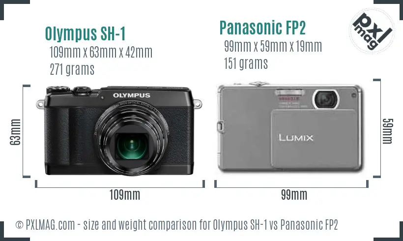Olympus SH-1 vs Panasonic FP2 size comparison